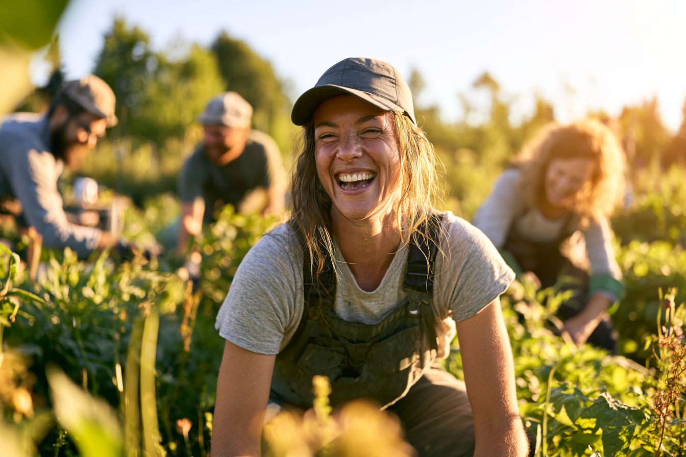 Volunteers in a sunlit community garden in Sault Ste. Marie
